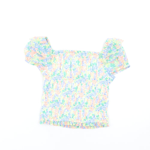 Marks and Spencer Girls Multicoloured Floral Polyester Basic T-Shirt Size 8-9 Years Square Neck Pullover