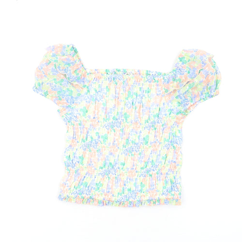 Marks and Spencer Girls Multicoloured Floral Polyester Basic T-Shirt Size 8-9 Years Square Neck Pullover