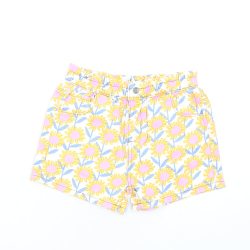 Marks and Spencer Girls Multicoloured Floral Cotton Paperbag Shorts Size 6-7 Years Regular Zip
