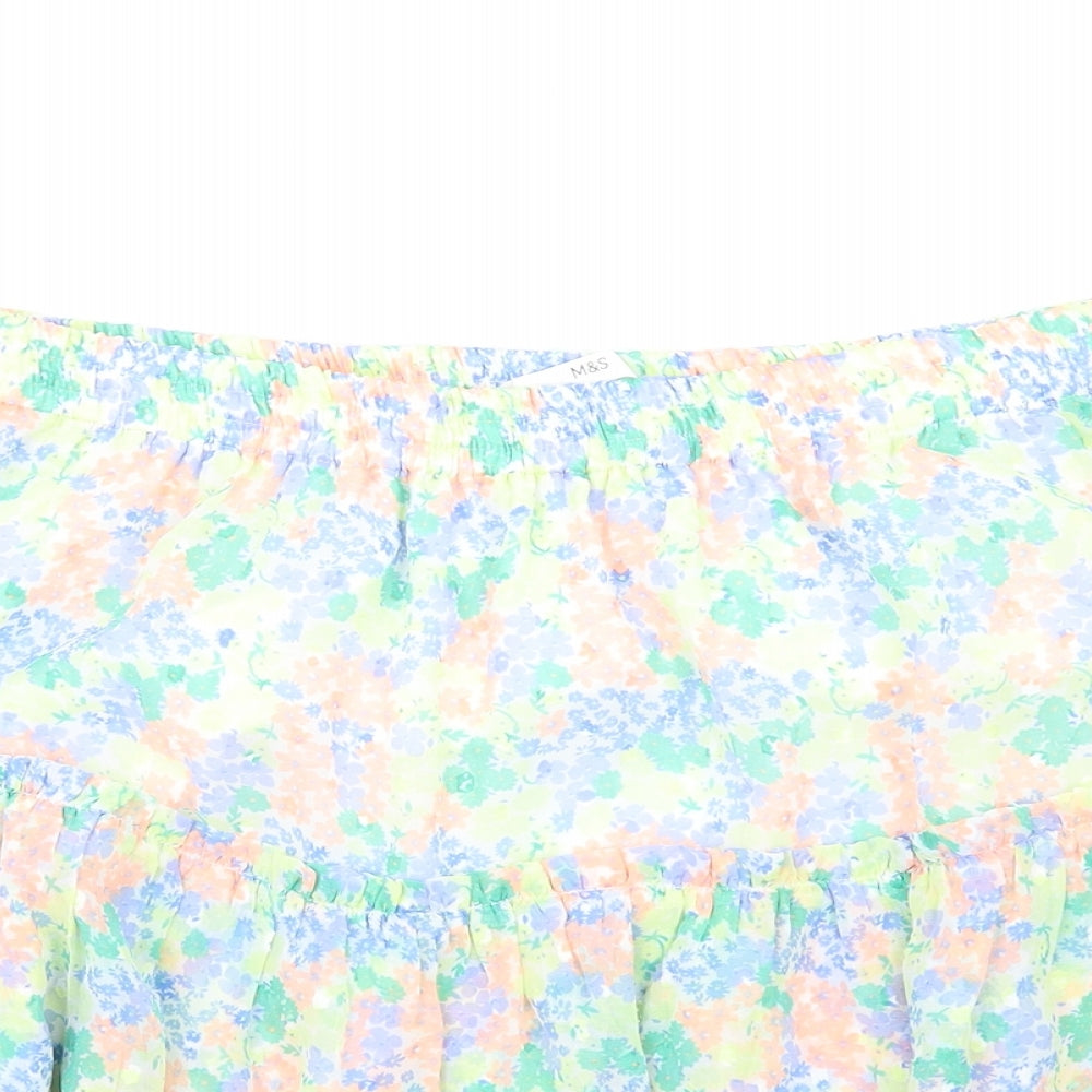 Marks and Spencer Girls Multicoloured Floral Polyester A-Line Skirt Size 14-15 Years Regular Pull On