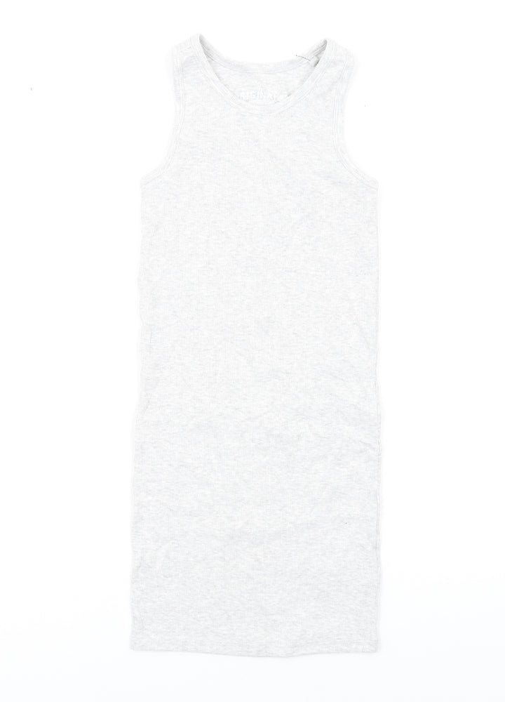 Marks and Spencer Girls Grey Cotton Tank Dress Size 8-9 Years Round Neck Pullover