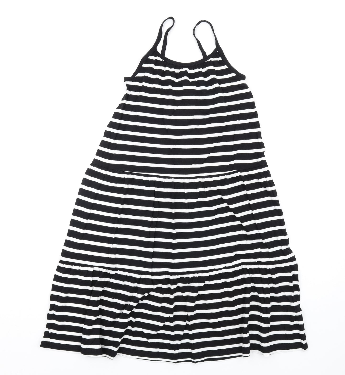 Marks and Spencer Girls Black Striped Cotton Trapeze & Swing Size 8-9 Years Round Neck Pullover