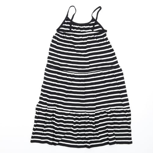 Marks and Spencer Girls Black Striped Cotton Trapeze & Swing Size 8-9 Years Round Neck Pullover