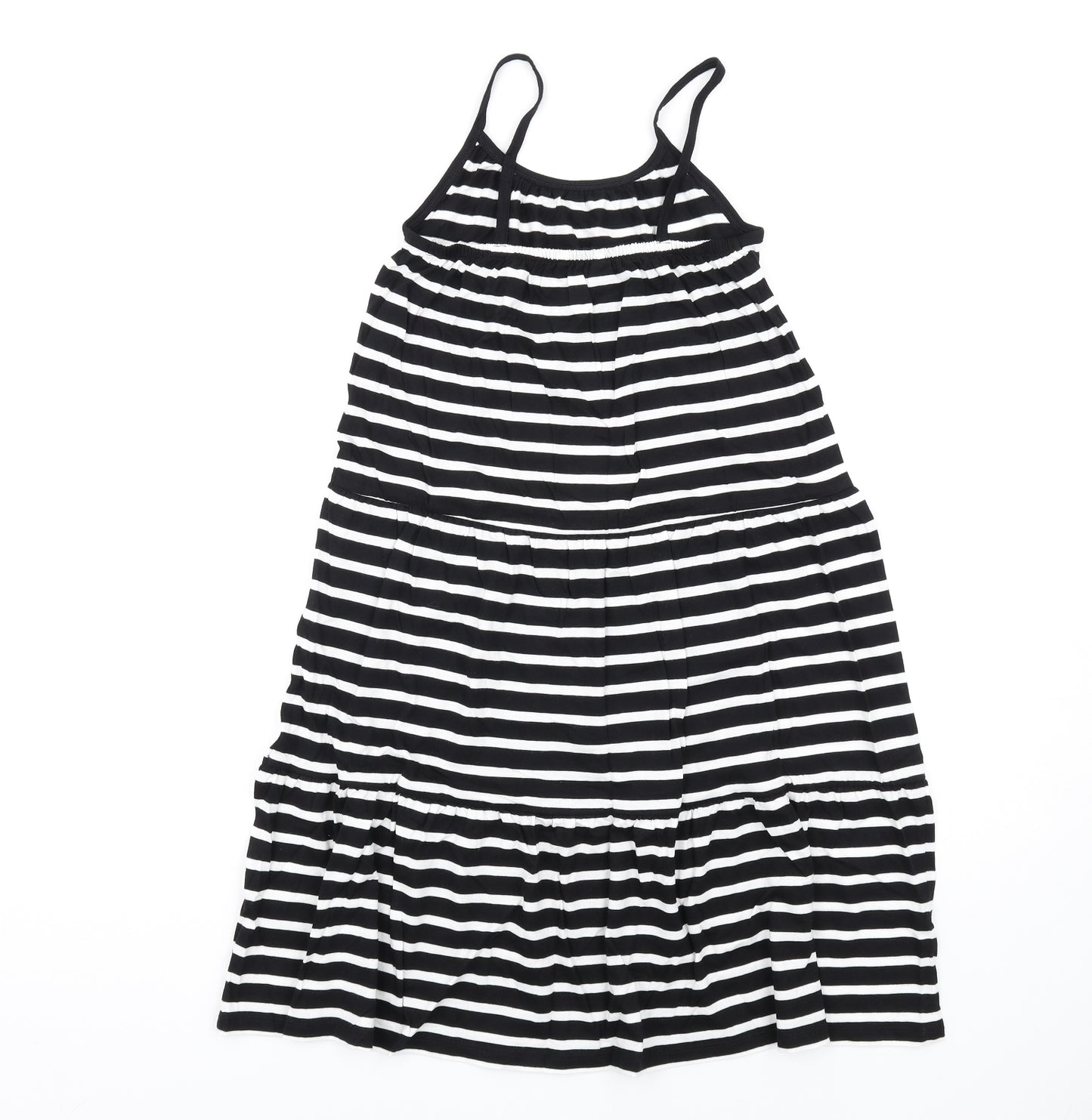 Marks and Spencer Girls Black Striped Cotton Trapeze & Swing Size 8-9 Years Round Neck Pullover