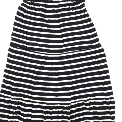 Marks and Spencer Girls Black Striped Cotton Trapeze & Swing Size 8-9 Years Round Neck Pullover