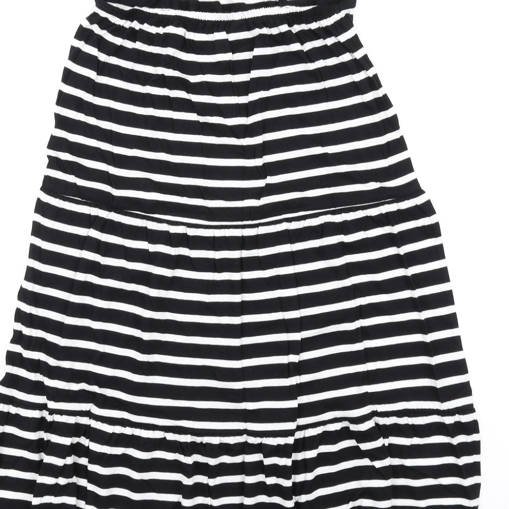 Marks and Spencer Girls Black Striped Cotton Trapeze & Swing Size 8-9 Years Round Neck Pullover