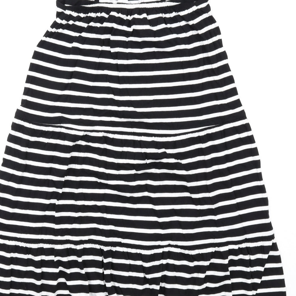 Marks and Spencer Girls Black Striped Cotton Trapeze & Swing Size 9-10 Years Round Neck Pullover