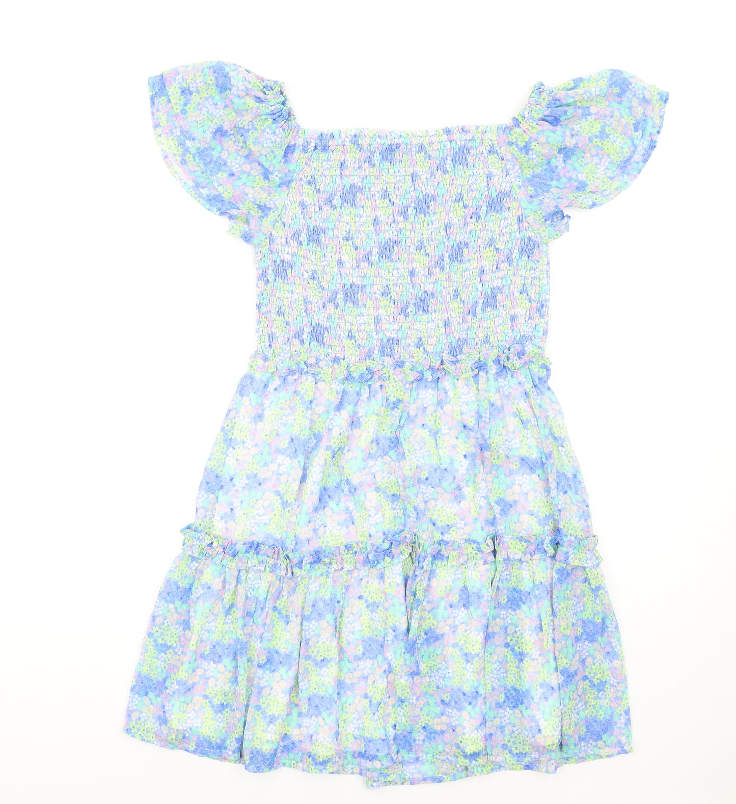 Marks and Spencer Girls Multicoloured Floral Polyester A-Line Size 13-14 Years Square Neck Pullover