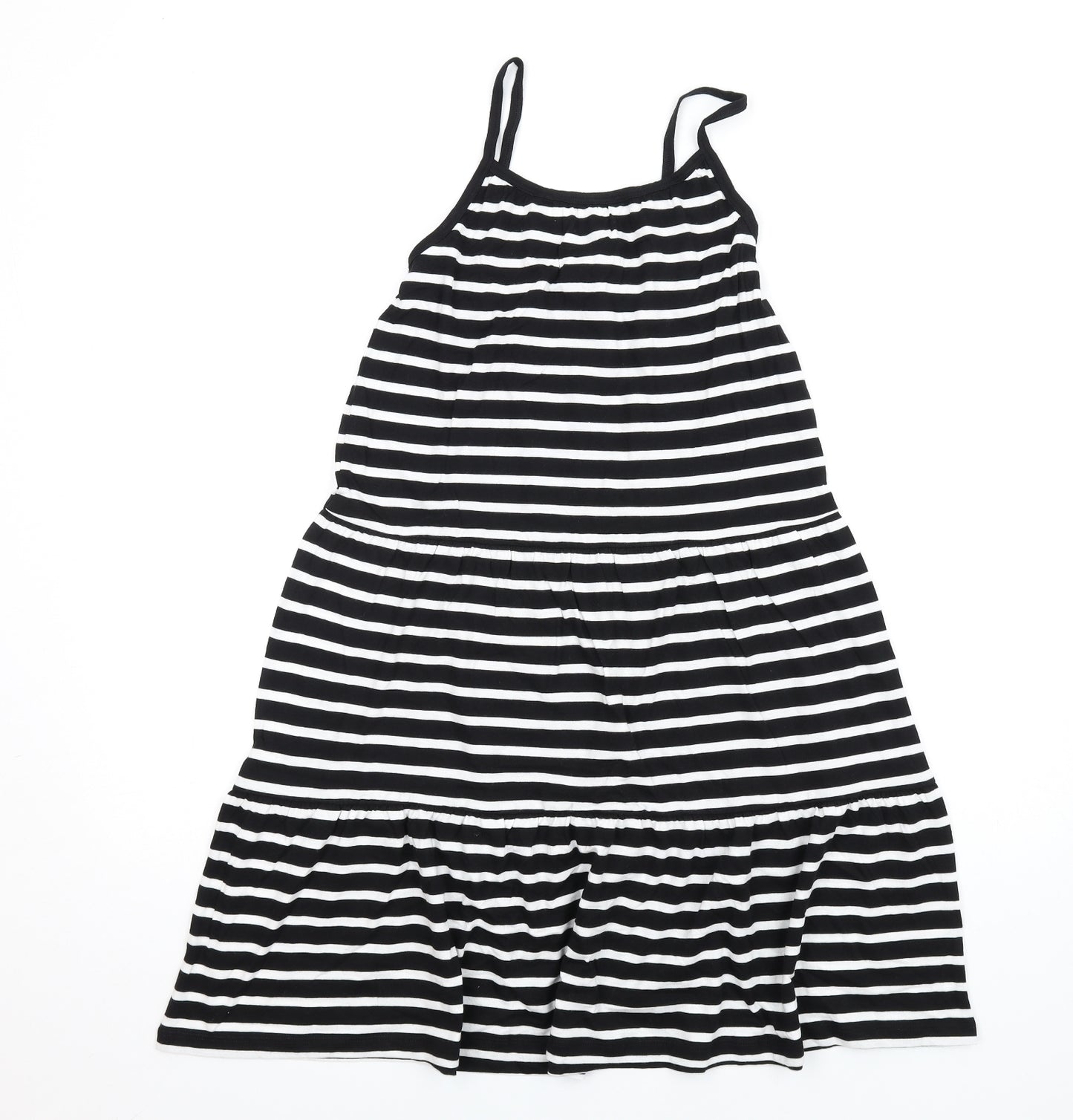 Marks and Spencer Girls Black Striped Cotton Trapeze & Swing Size 8-9 Years Round Neck Pullover