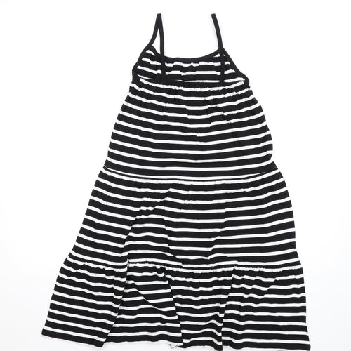 Marks and Spencer Girls Black Striped Cotton Trapeze & Swing Size 8-9 Years Round Neck Pullover