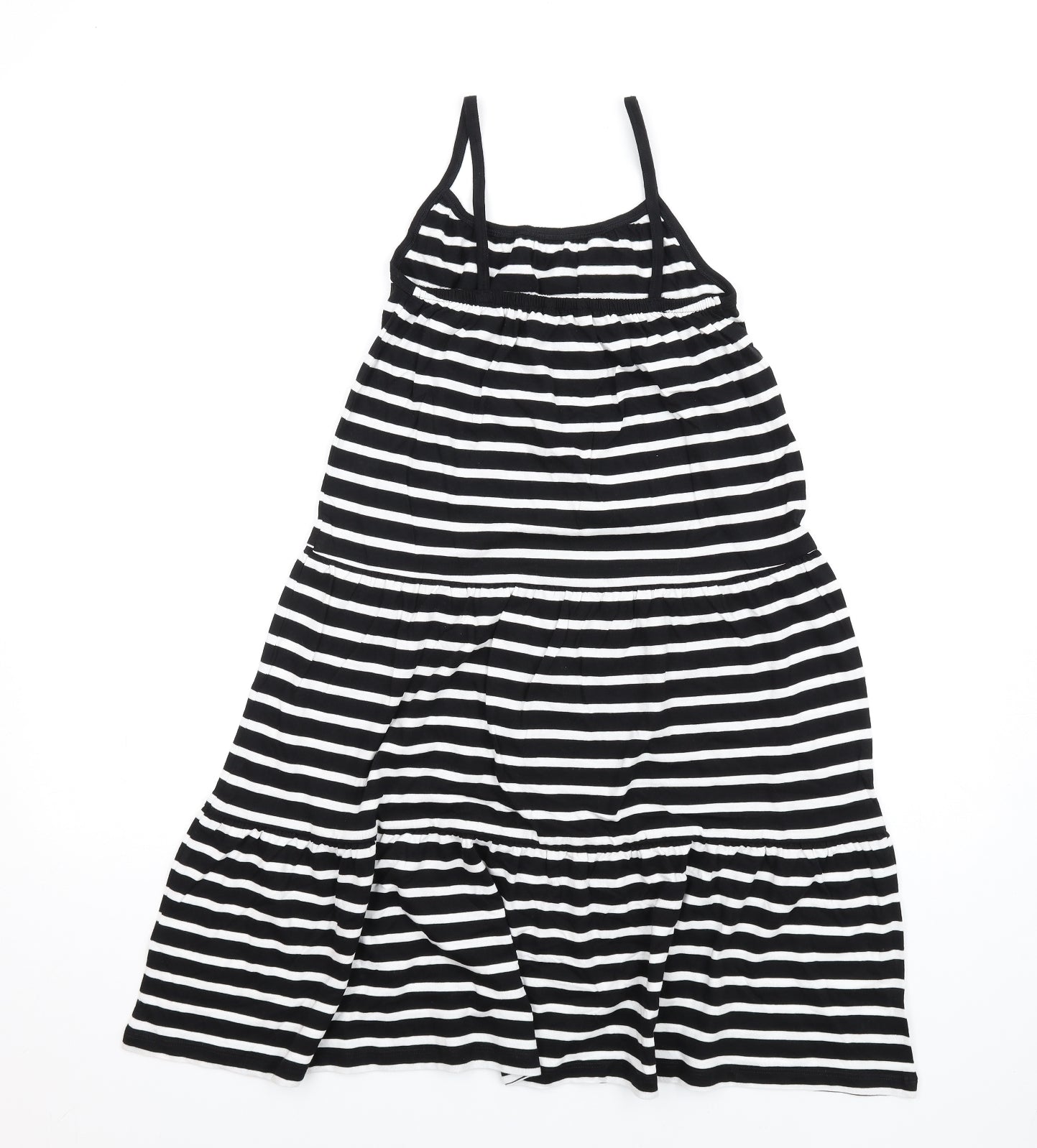 Marks and Spencer Girls Black Striped Cotton Trapeze & Swing Size 8-9 Years Round Neck Pullover