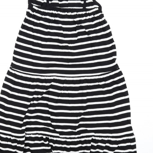 Marks and Spencer Girls Black Striped Cotton Trapeze & Swing Size 8-9 Years Round Neck Pullover