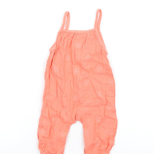 Marks and Spencer Girls Orange Cotton Romper One-Piece Size 3-6 Months Button