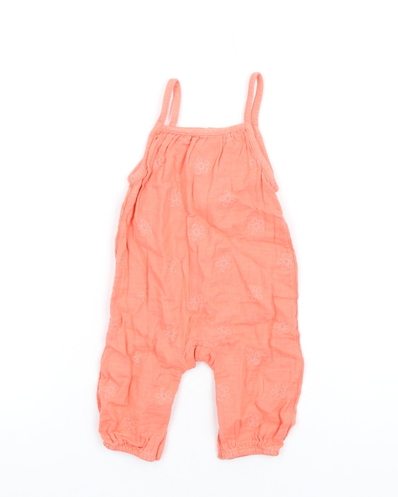 Marks and Spencer Girls Orange Cotton Romper One-Piece Size 3-6 Months Button