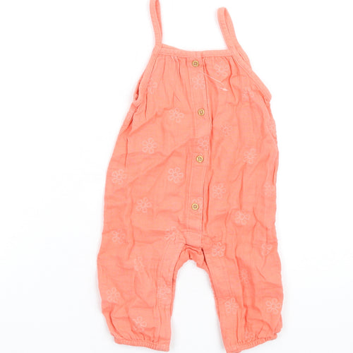 Marks and Spencer Girls Orange Cotton Romper One-Piece Size 3-6 Months Button