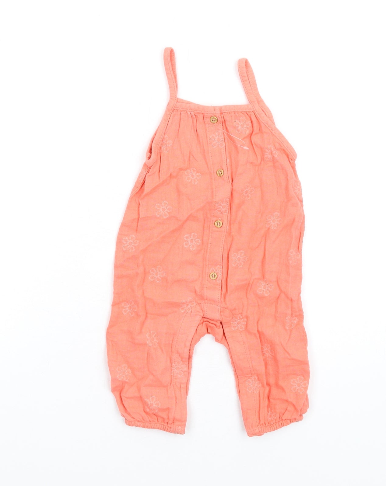 Marks and Spencer Girls Orange Cotton Romper One-Piece Size 3-6 Months Button