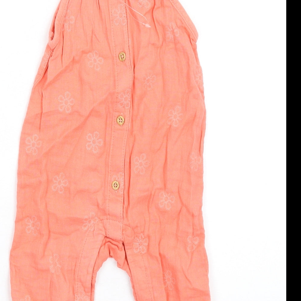 Marks and Spencer Girls Orange Cotton Romper One-Piece Size 3-6 Months Button