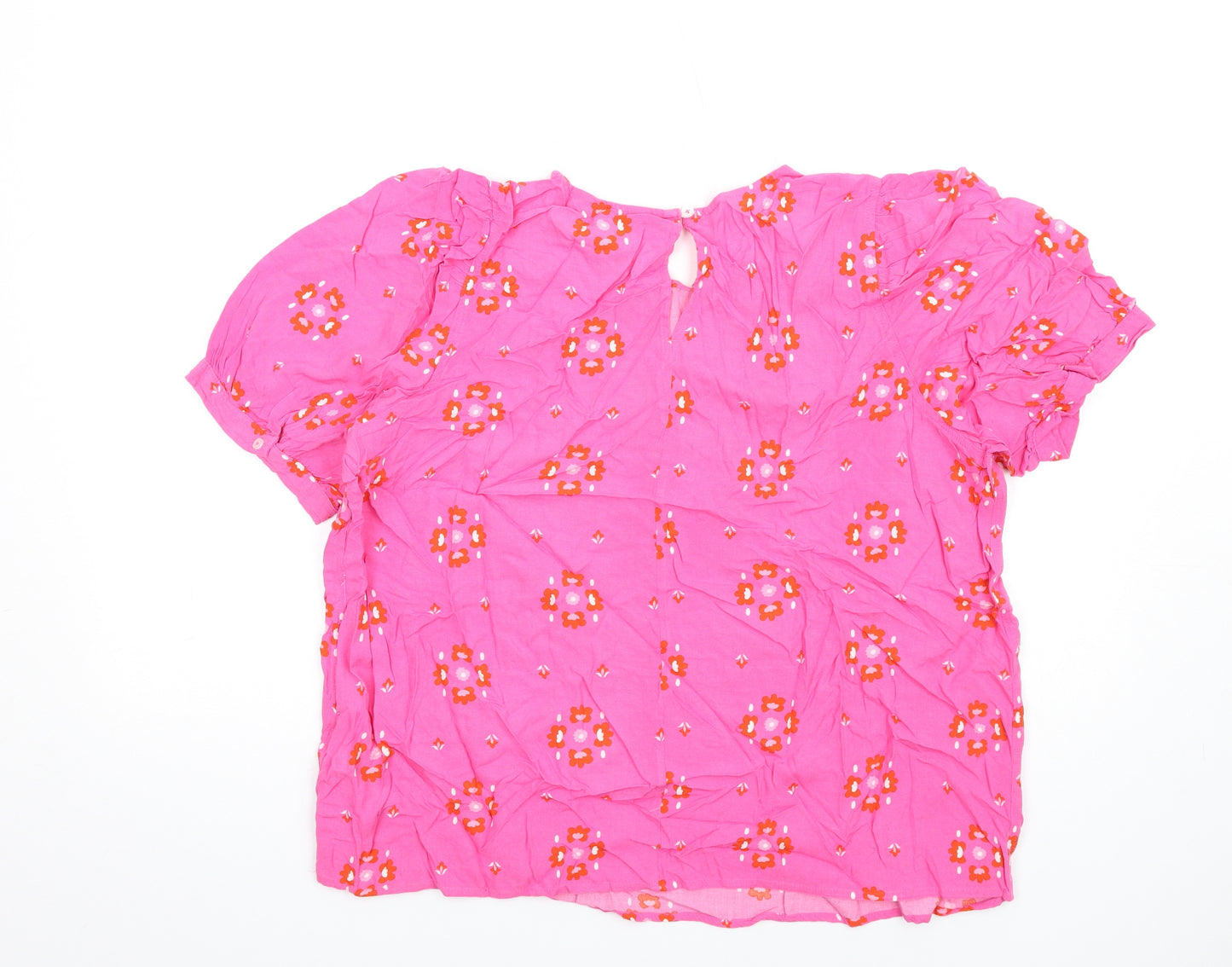 Marks and Spencer Womens Pink Geometric Viscose Basic T-Shirt Size 18 Round Neck