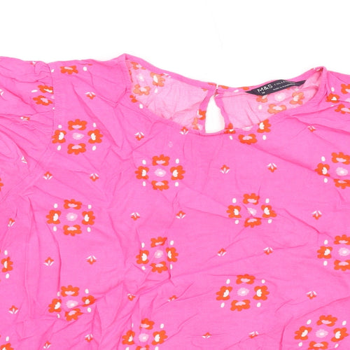 Marks and Spencer Womens Pink Geometric Viscose Basic T-Shirt Size 18 Round Neck