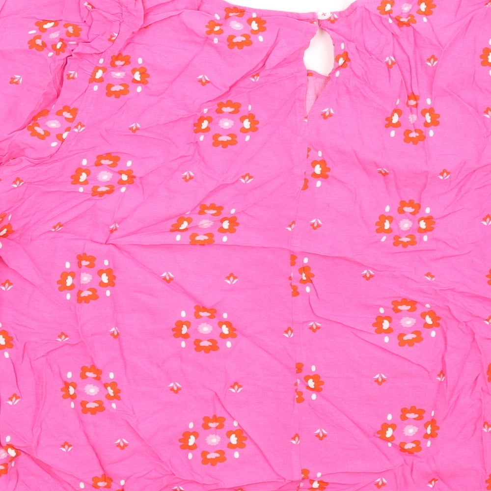Marks and Spencer Womens Pink Geometric Viscose Basic T-Shirt Size 18 Round Neck