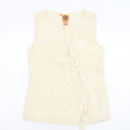 Tory Burch Womens Beige Silk Basic Tank Size 8 Boat Neck - Frills