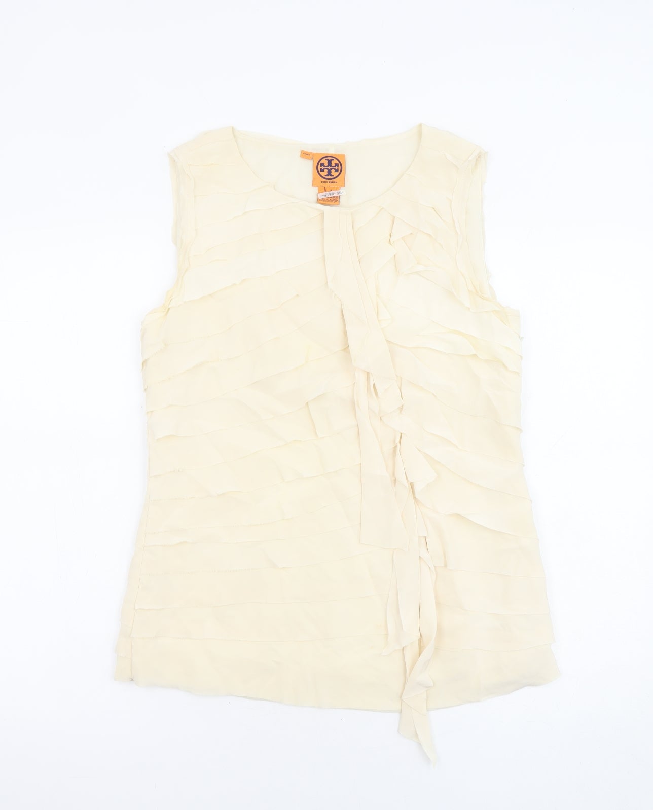 Tory Burch Womens Beige Silk Basic Tank Size 8 Boat Neck - Frills