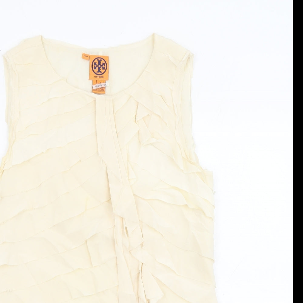 Tory Burch Womens Beige Silk Basic Tank Size 8 Boat Neck - Frills