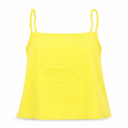 Front view of Mango women’s yellow polyester camisole tank, size S, cowl neck - cropped