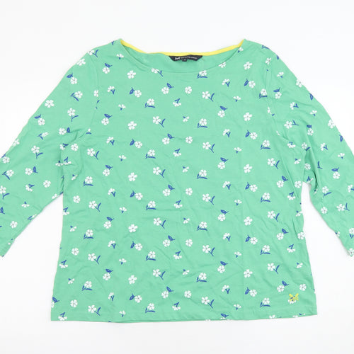 Crew Clothing Womens Green Floral 100% Cotton Basic Blouse Size 16 Boat Neck