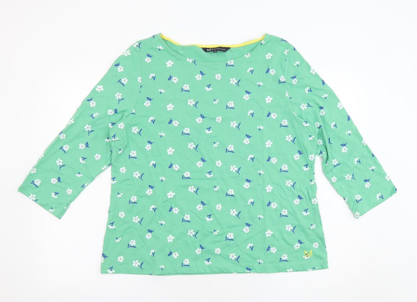 Crew Clothing Womens Green Floral 100% Cotton Basic Blouse Size 16 Boat Neck