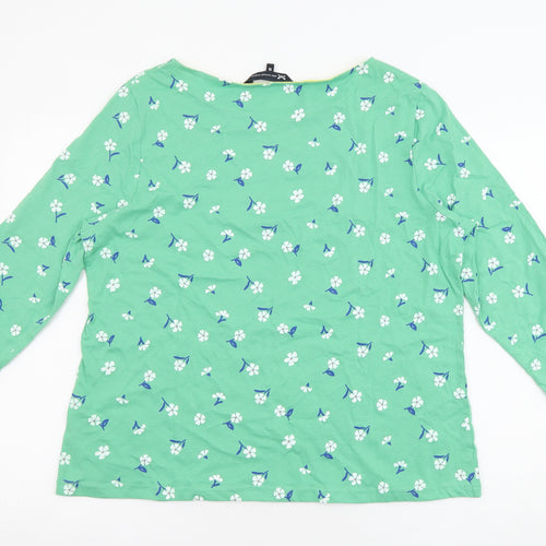Crew Clothing Womens Green Floral 100% Cotton Basic Blouse Size 16 Boat Neck