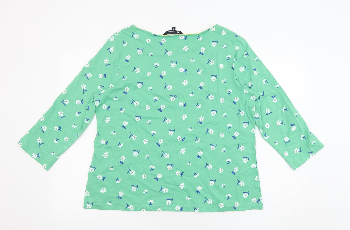Crew Clothing Womens Green Floral 100% Cotton Basic Blouse Size 16 Boat Neck