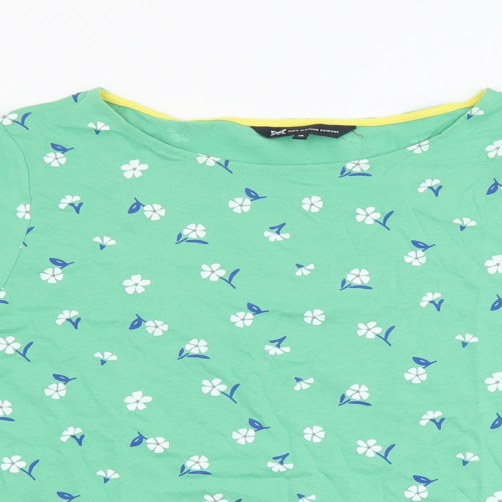 Crew Clothing Womens Green Floral 100% Cotton Basic Blouse Size 16 Boat Neck