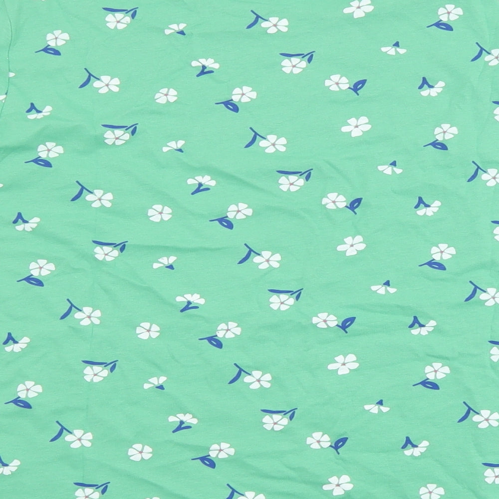 Crew Clothing Womens Green Floral 100% Cotton Basic Blouse Size 16 Boat Neck