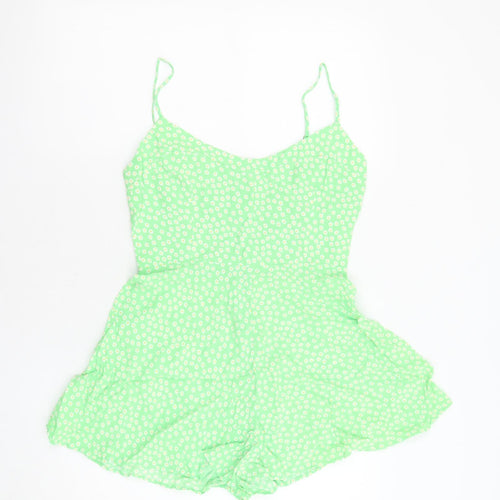 Zara Womens Green Floral Polyester Playsuit One-Piece Size S L24 in Zip - Inside Leg 2''