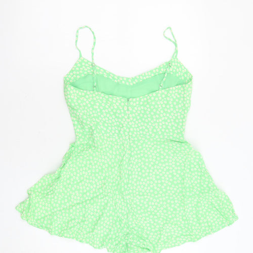 Zara Womens Green Floral Polyester Playsuit One-Piece Size S L24 in Zip - Inside Leg 2''