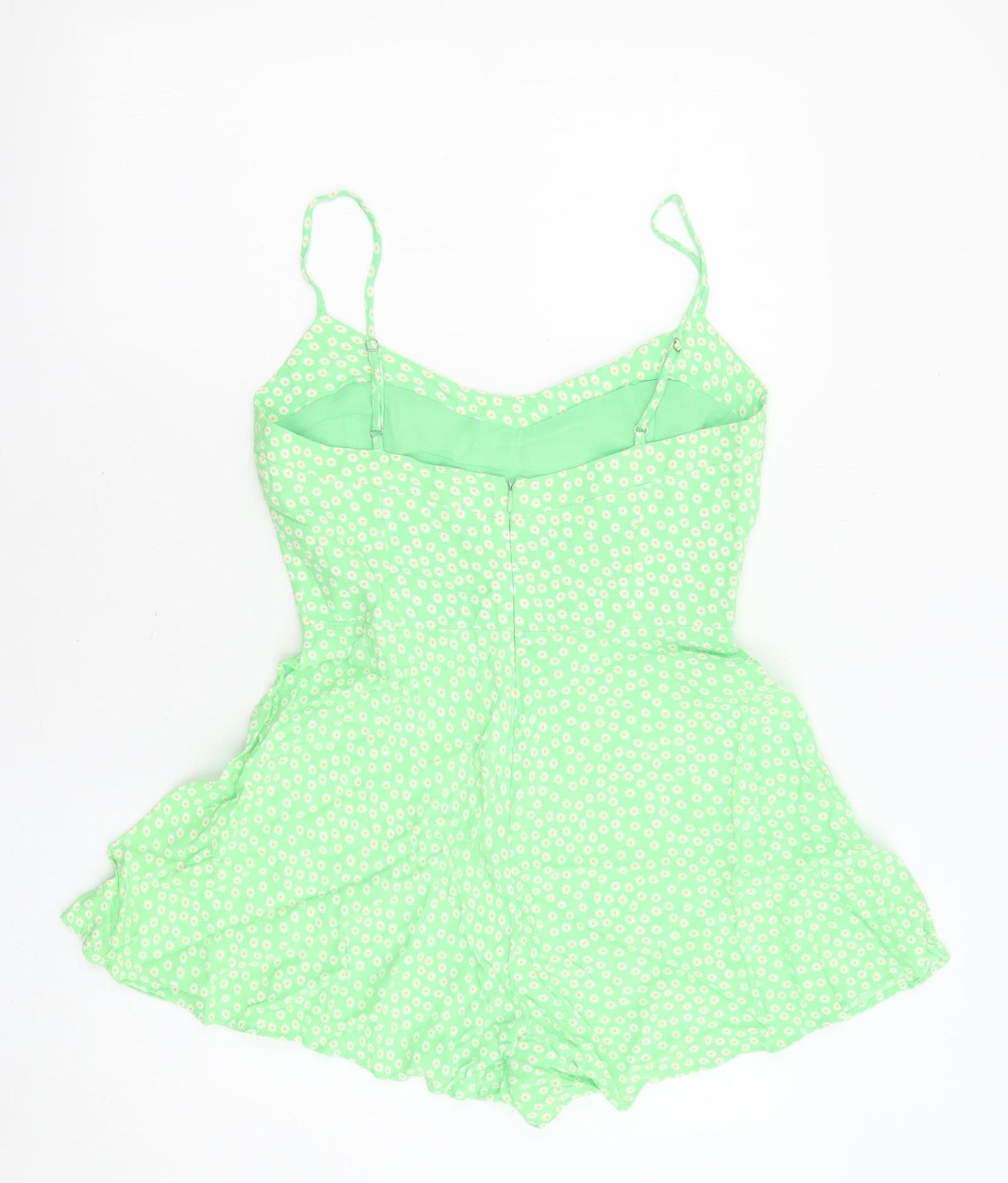 Zara Womens Green Floral Polyester Playsuit One-Piece Size S L24 in Zip - Inside Leg 2''