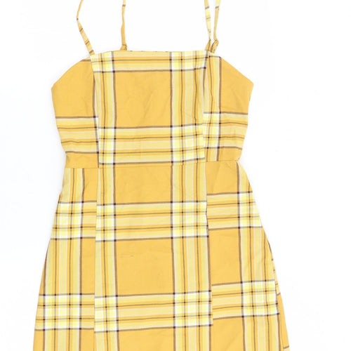 Monki Womens Multicoloured Plaid Polyester A-Line Size 8 Square Neck Zip