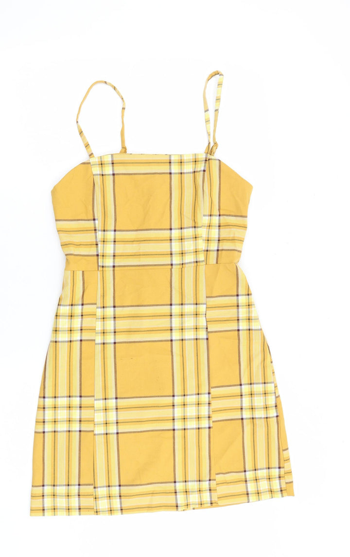 Monki Womens Multicoloured Plaid Polyester A-Line Size 8 Square Neck Zip