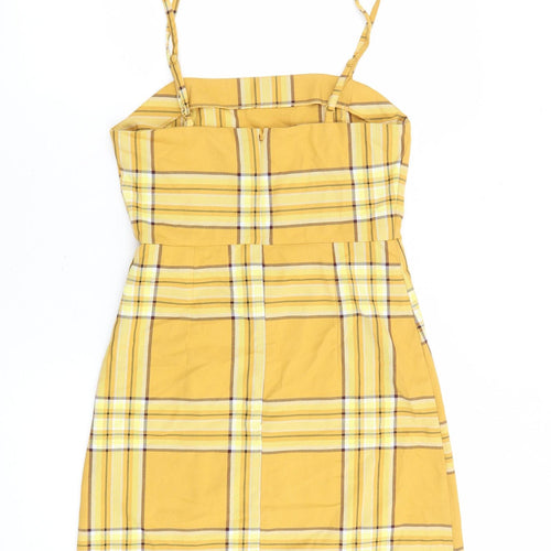 Monki Womens Multicoloured Plaid Polyester A-Line Size 8 Square Neck Zip
