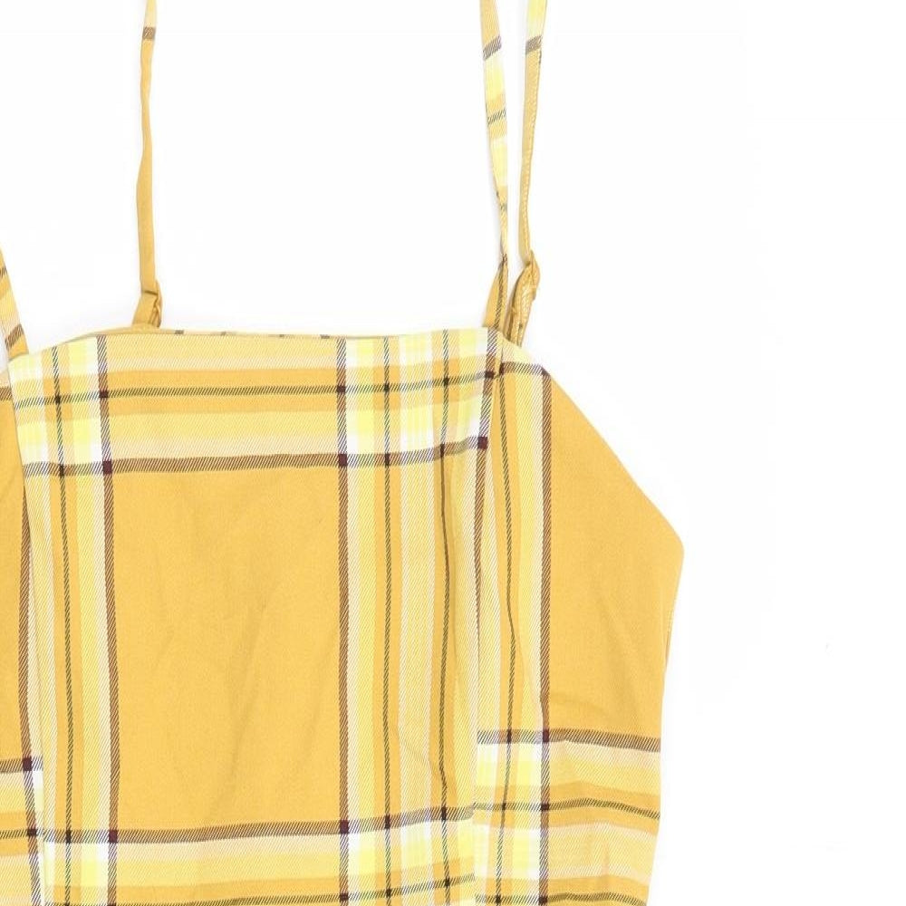 Monki Womens Multicoloured Plaid Polyester A-Line Size 8 Square Neck Zip