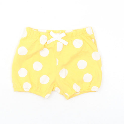 Marks and Spencer Girls Yellow Polka Dot 100% Cotton Capri Trousers Size 3-6 Months - Elasticated Waist Bow Detail