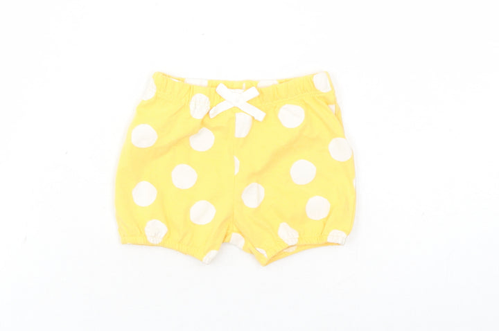 Marks and Spencer Girls Yellow Polka Dot 100% Cotton Capri Trousers Size 3-6 Months - Elasticated Waist Bow Detail