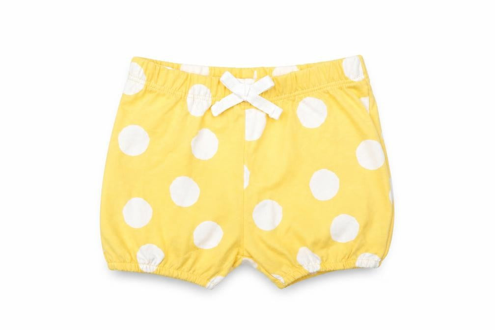 Marks and Spencer Girls Yellow Polka Dot 100% Cotton Capri Trousers Size 3-6 Months - Elasticated Waist Bow Detail