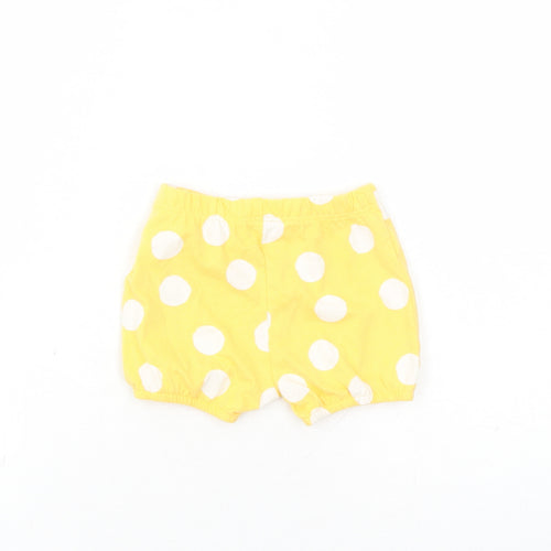 Marks and Spencer Girls Yellow Polka Dot 100% Cotton Capri Trousers Size 3-6 Months - Elasticated Waist Bow Detail