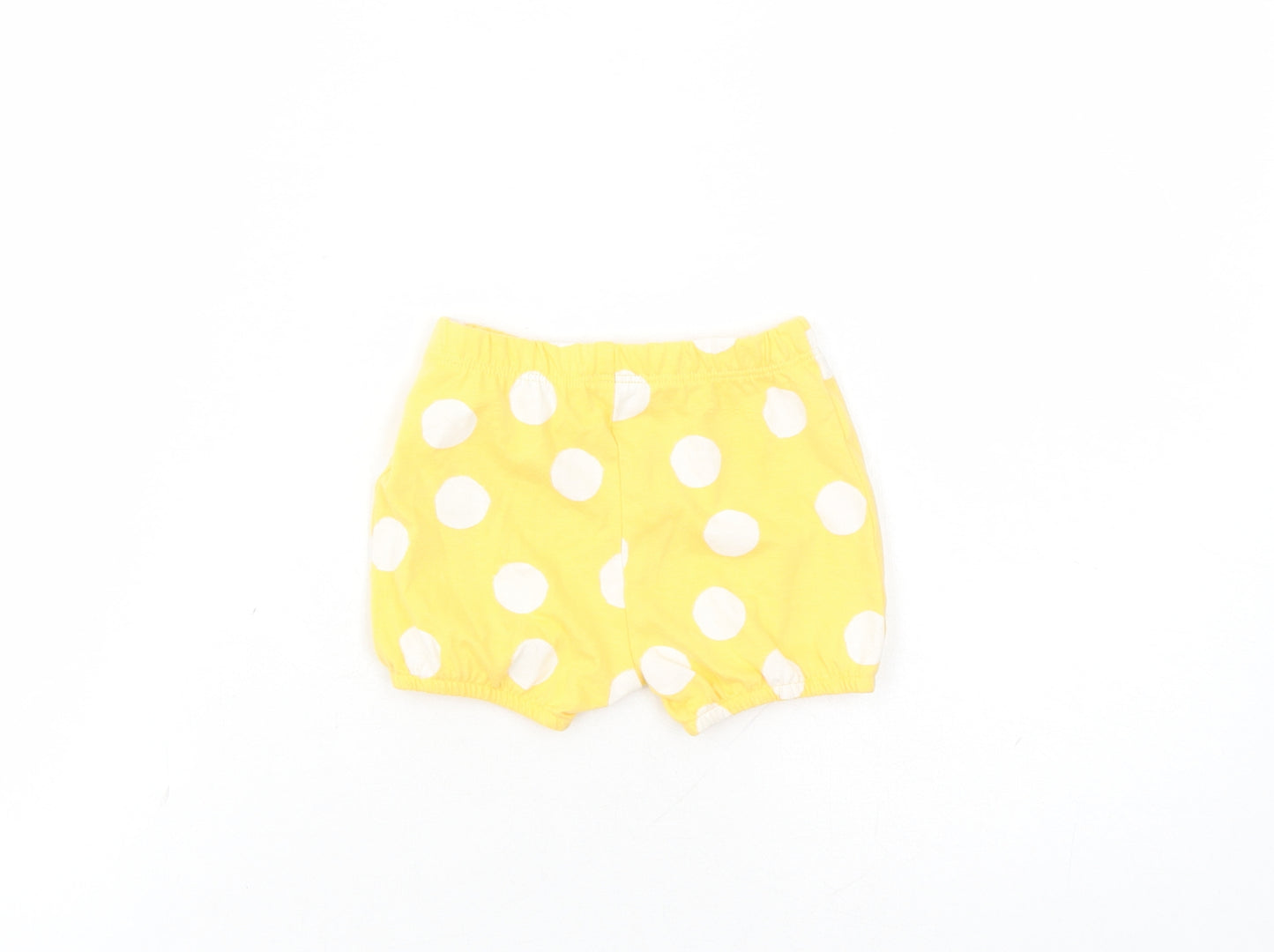 Marks and Spencer Girls Yellow Polka Dot 100% Cotton Capri Trousers Size 3-6 Months - Elasticated Waist Bow Detail