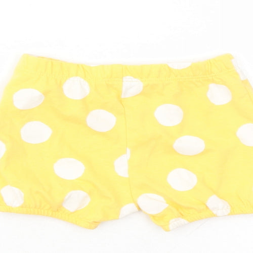 Marks and Spencer Girls Yellow Polka Dot 100% Cotton Capri Trousers Size 3-6 Months - Elasticated Waist Bow Detail