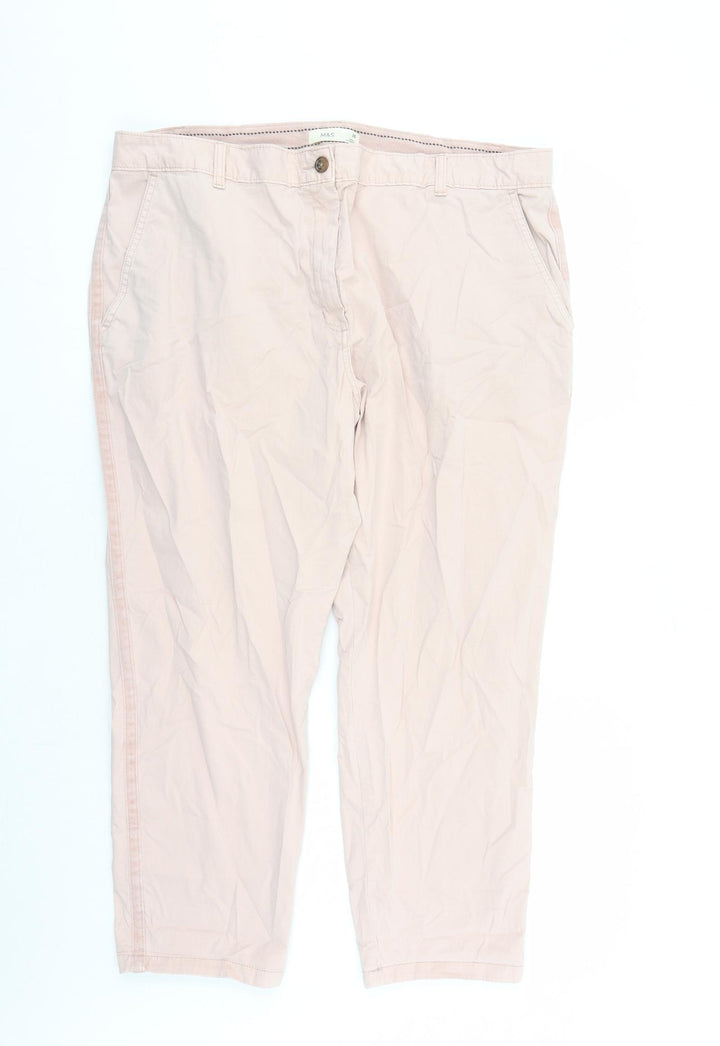 Marks and Spencer Womens Pink Cotton Chino Trousers Size 20 L26 in Regular Zip - Pockets