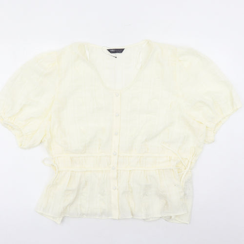 Marks and Spencer Womens Ivory Geometric Polyester Basic Blouse Size 22 Round Neck