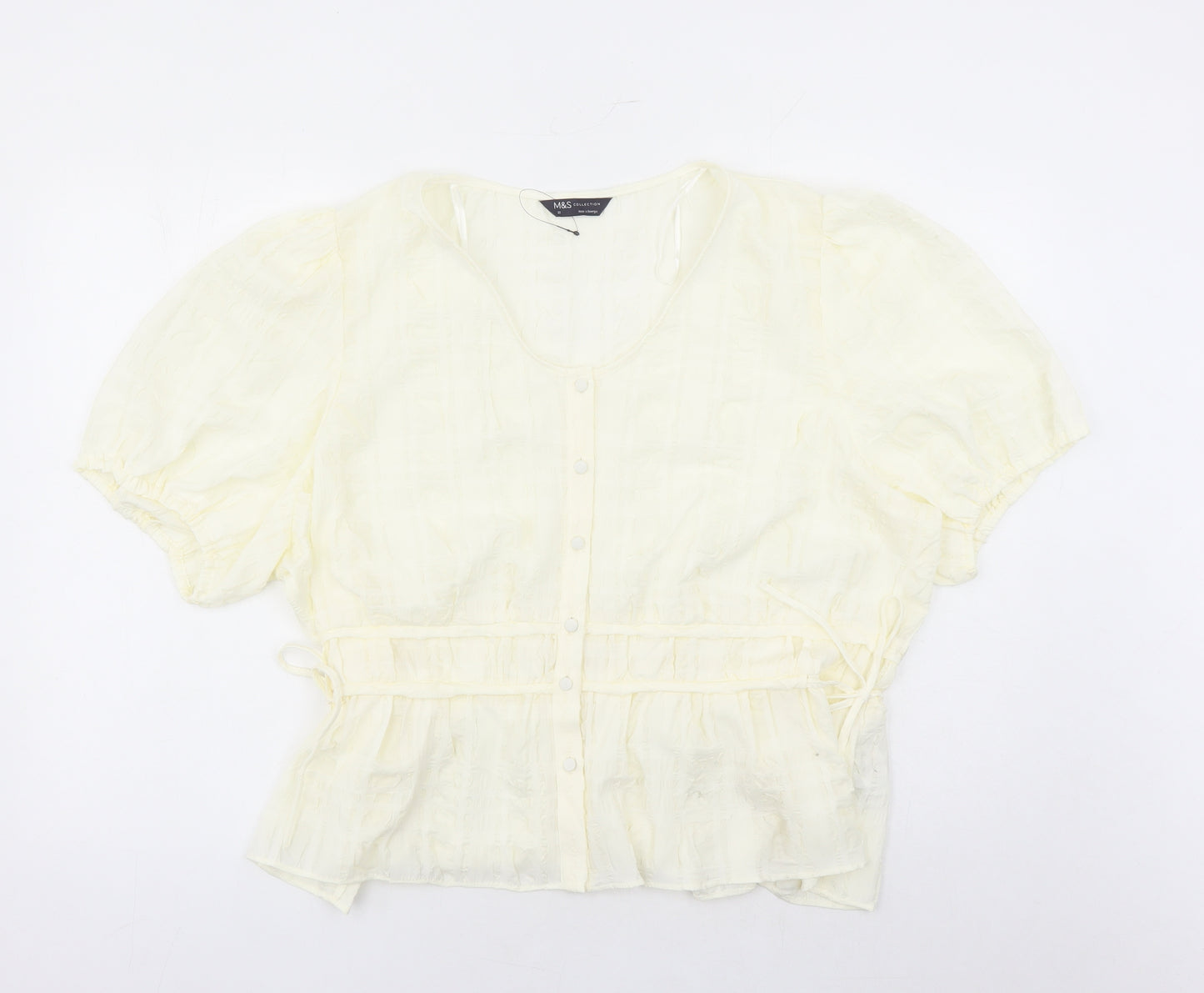 Marks and Spencer Womens Ivory Geometric Polyester Basic Blouse Size 22 Round Neck